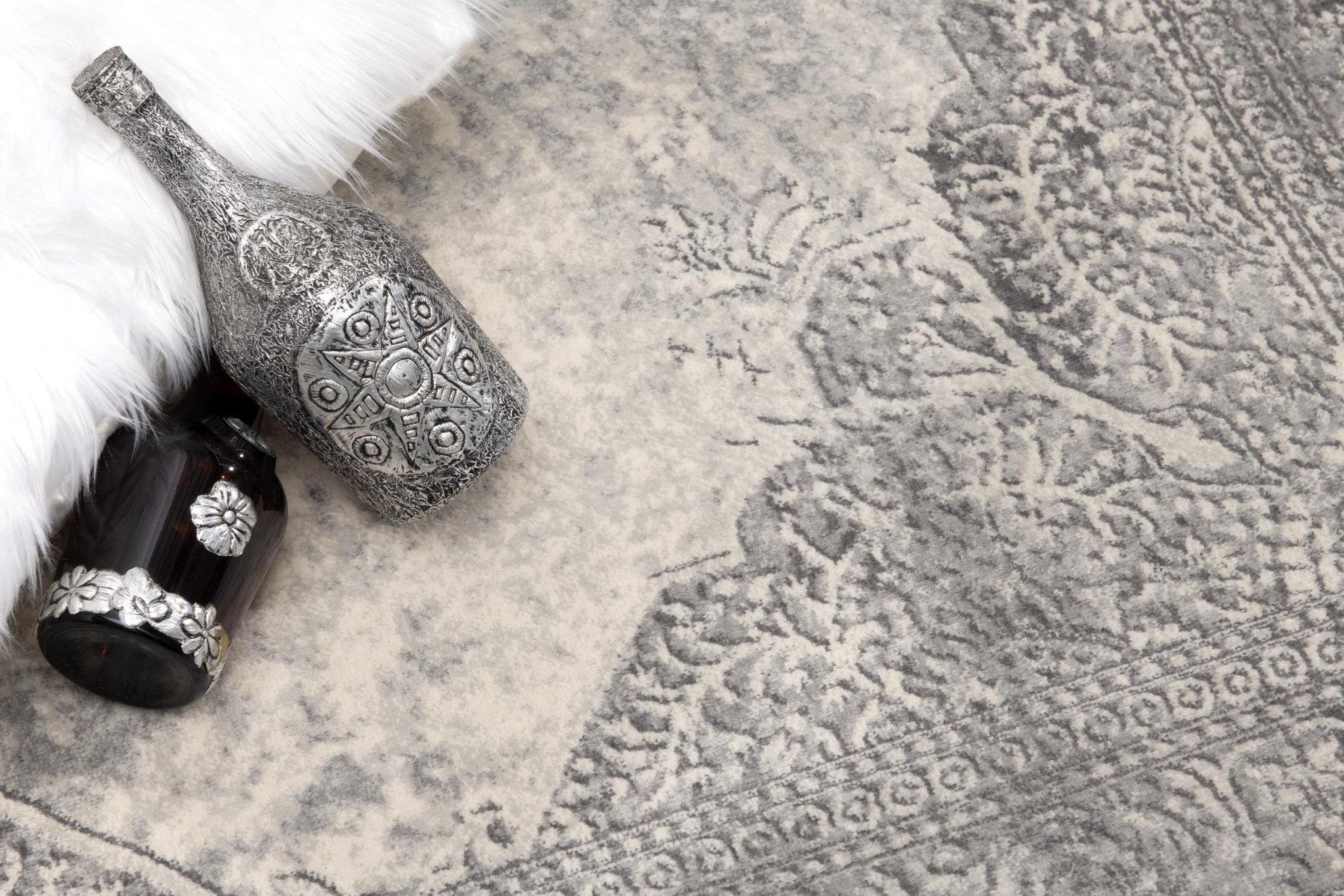 Elegant Gray Distressed Medallion Runner Rug - Durable, Soft for Home & Commercial Decor