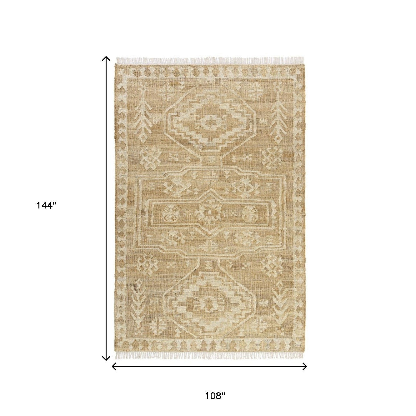 Exquisite Hand-Woven Jute Area Rug with Natural Ivory Medallion for Stylish Rooms