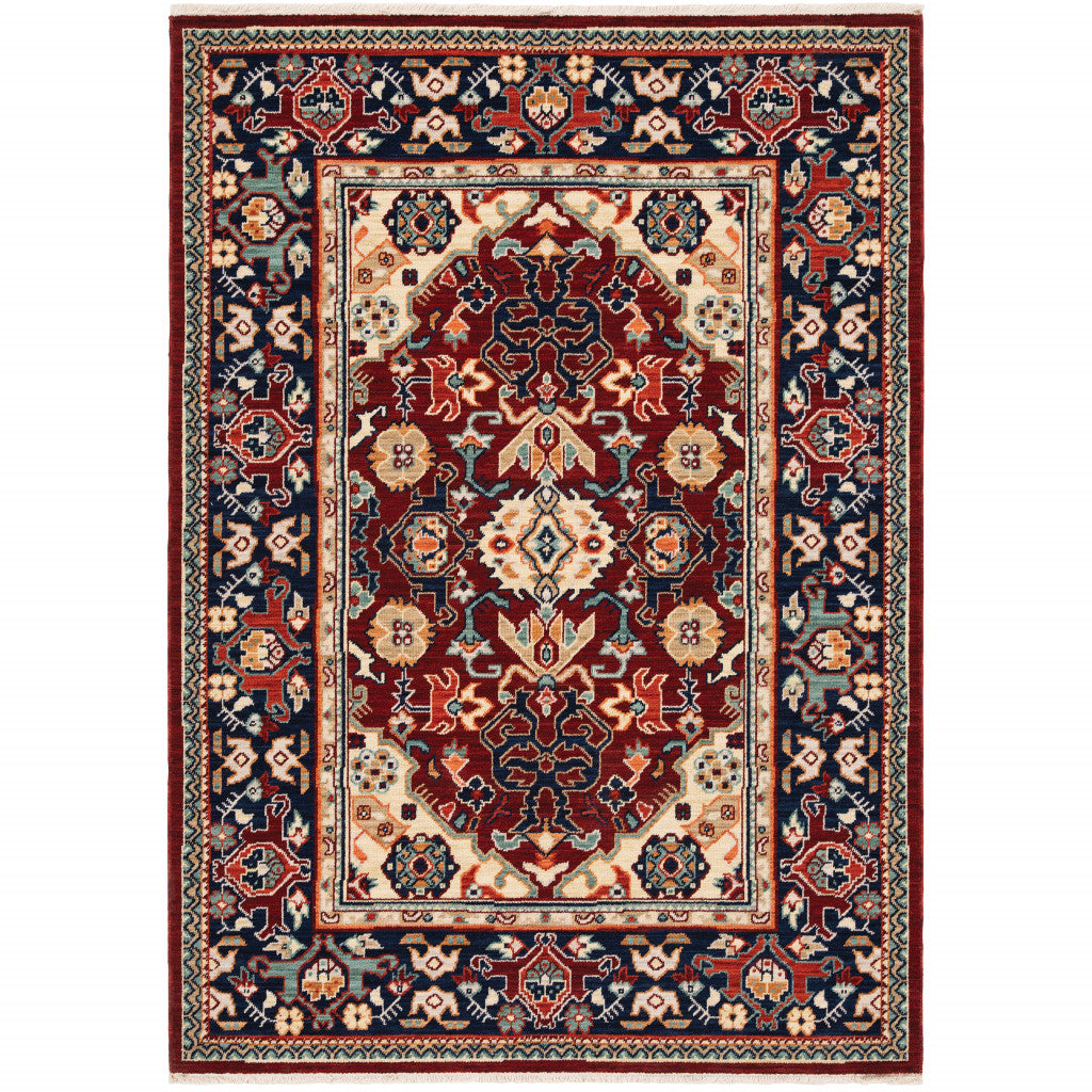 Stylish Stain-Resistant Oriental Area Rug with Fringe in Red, Blue, Orange, and Beige for Home Decor