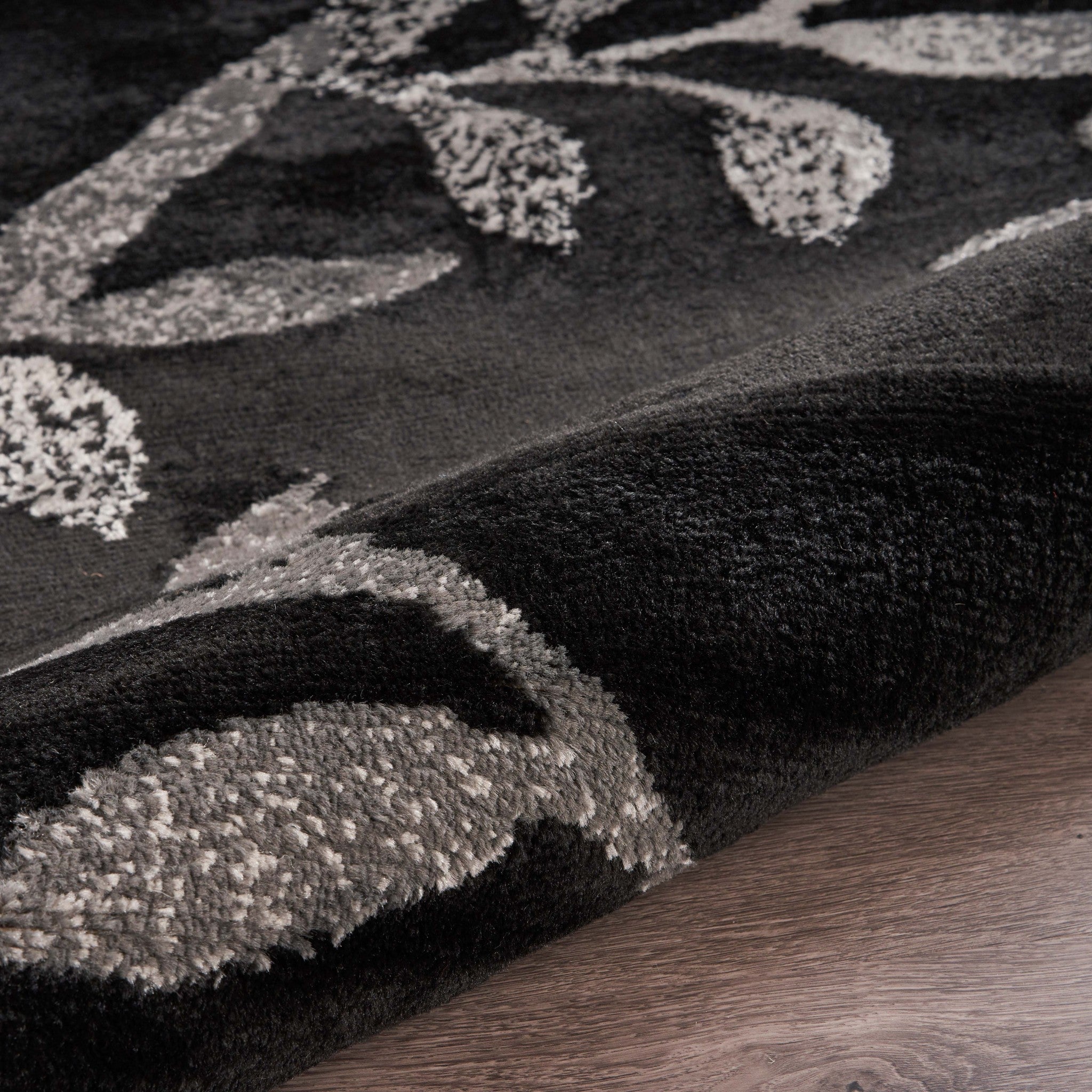 Elegant Turkish Black Filigree Vines Area Rug - Durable, Fade-Resistant for Modern Homes
