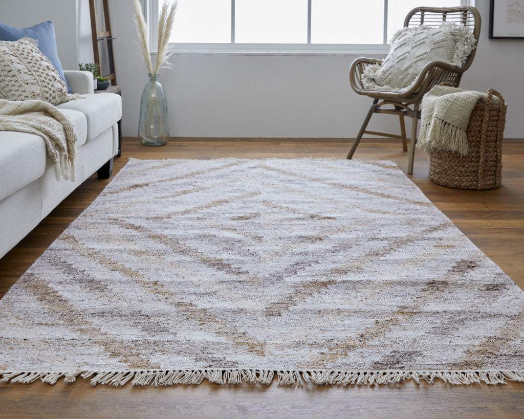 Stylish Hand-Woven Gray and Ivory Geometric Area Rug with Fringe for Cozy Spaces
