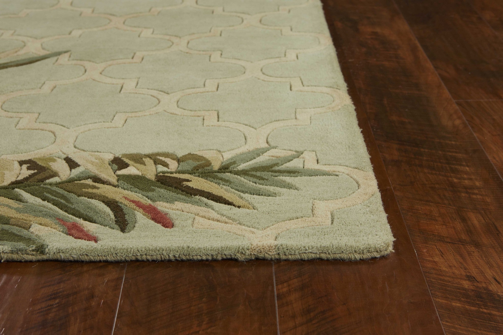 Exquisite Hand-Tufted Wool Sage Tropical Mosaic Area Rug with Contemporary Floral Design for Home Decoration