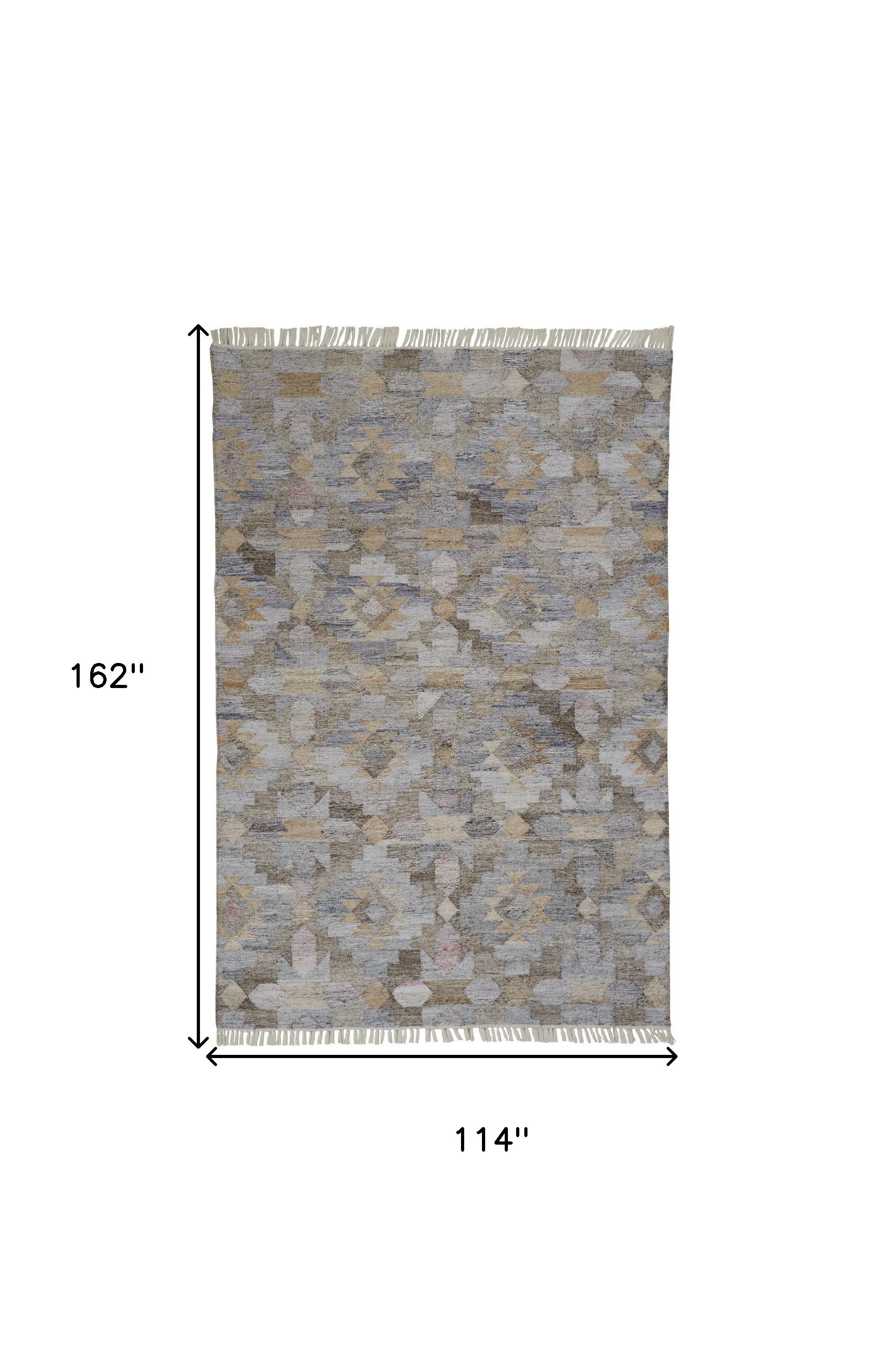 Stylish Hand-Woven Gray and Blue Geometric Area Rug with Elegant Fringe