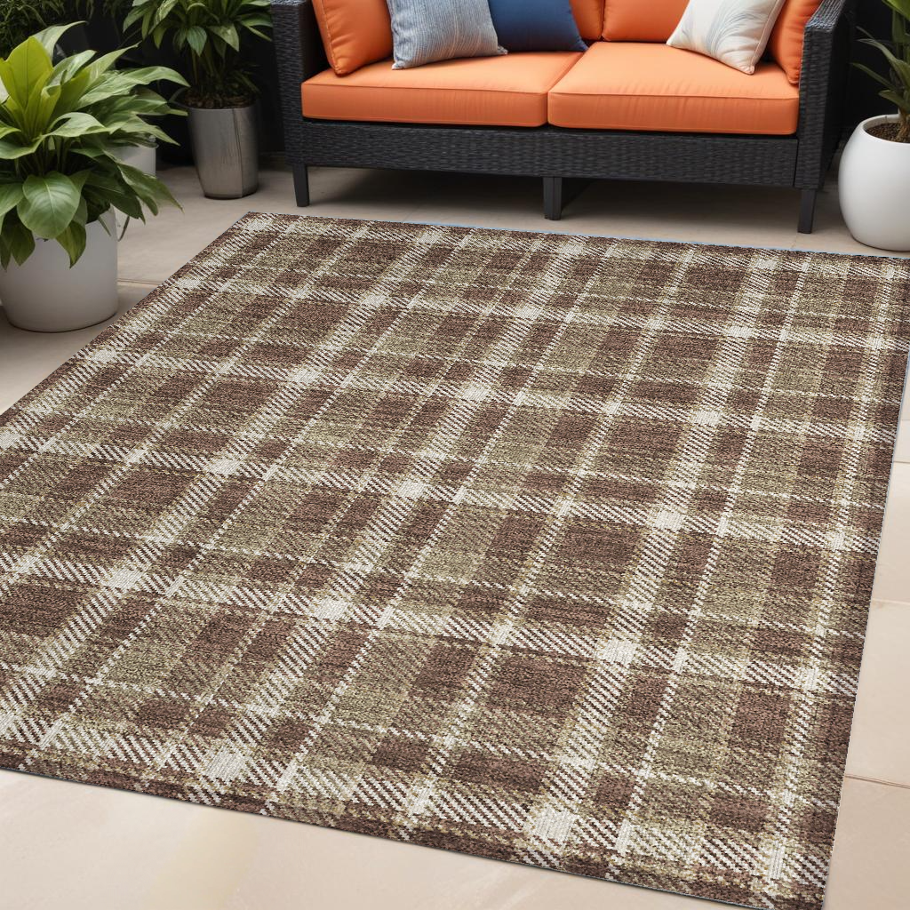 Indoor/Outdoor Stain-Resistant Non-Skid Washable Plaid Runner Rug for Pets