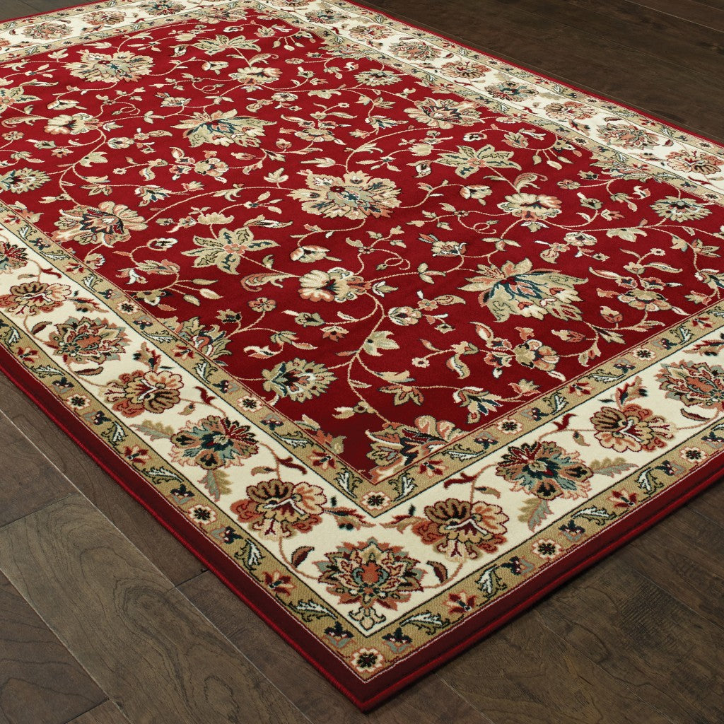 Exquisite Luxury Stunning Red and Ivory Floral Vines Area Runner Rug - Highly Durable and Effortlessly Maintainable