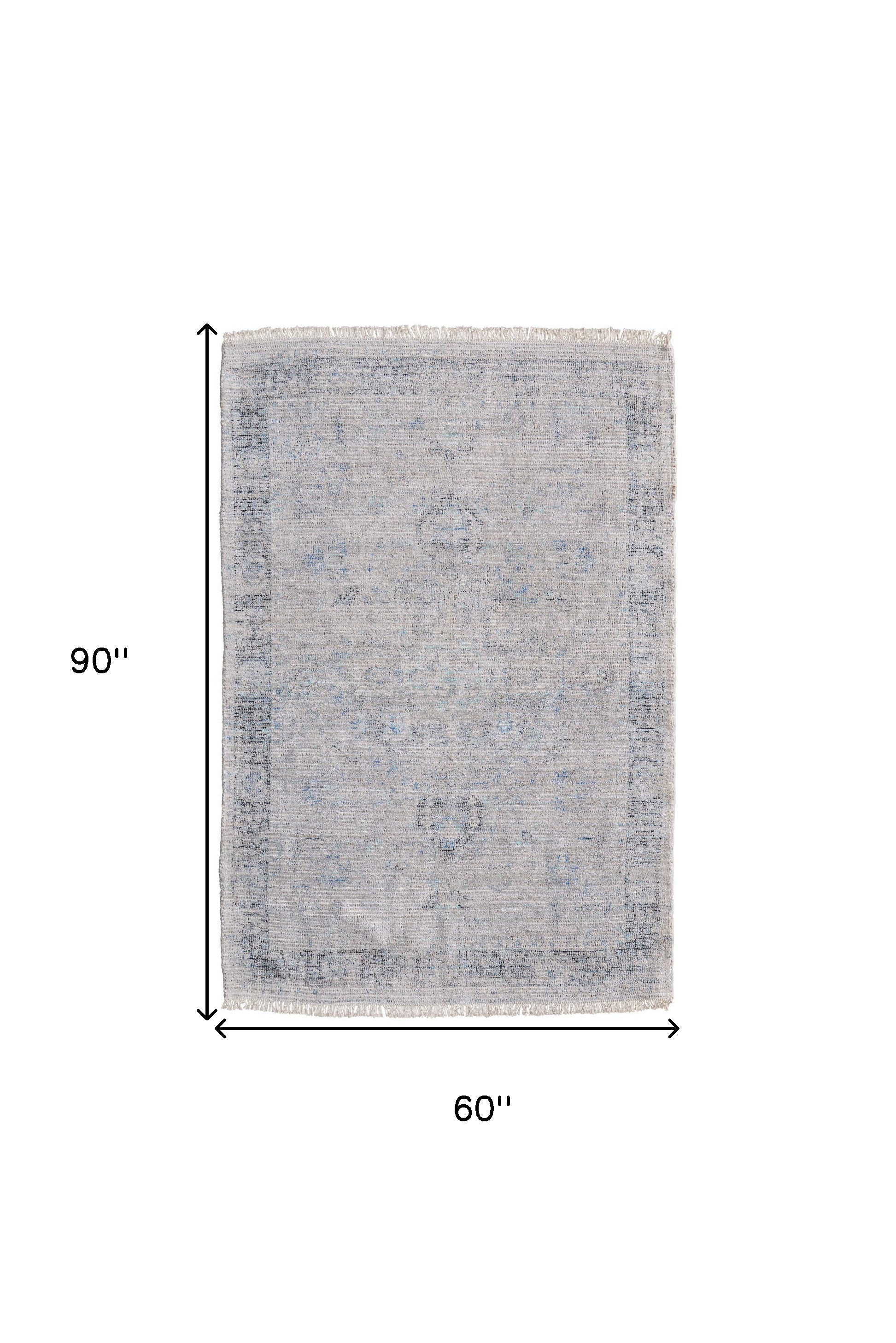 Stylish Handwoven Distressed Wool Blend Area Rug with Fringe - Featuring Abstract Taupe and Blue Design for Interior Decor