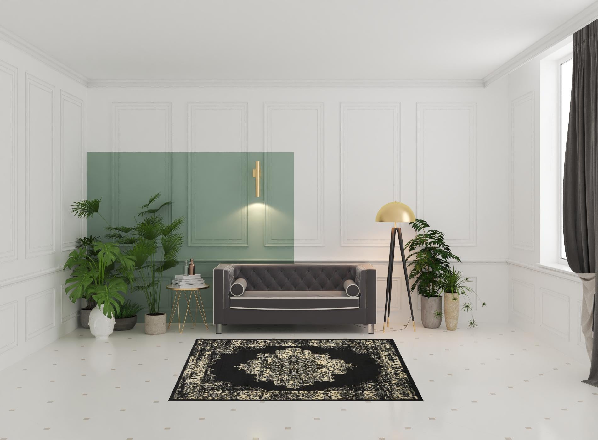 5' x 7' Cream Damask Pattern Power Loomed Area Rug for a Warm and Inviting Home Decor with an Elegant Design