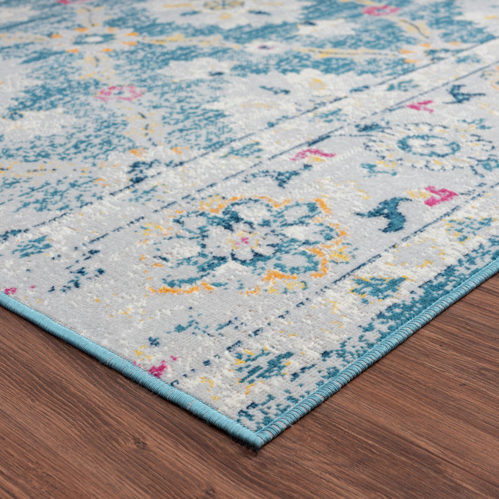 High - quality 8' x 10' Blue and Gray Floral Stain - resistant Area Rug for Indoor/Outdoor