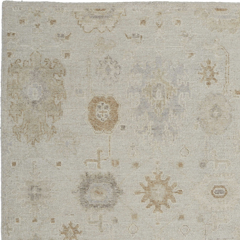 Elegant Hand - Knotted Tan & Gray Floral Area Rug for Cozy Living Spaces