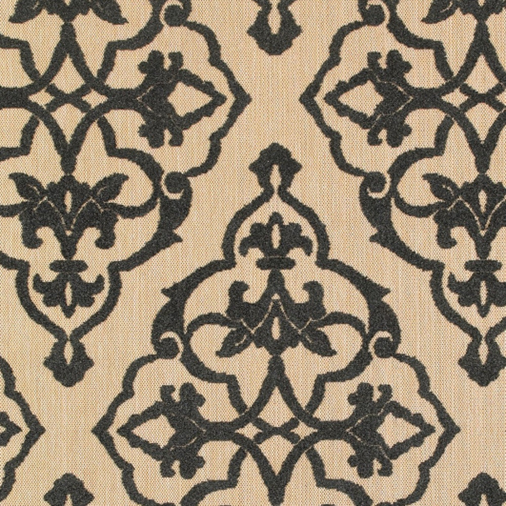 Stylish Stain-Resistant Beige and Black Medallion Outdoor Area Rug for Home Elegance