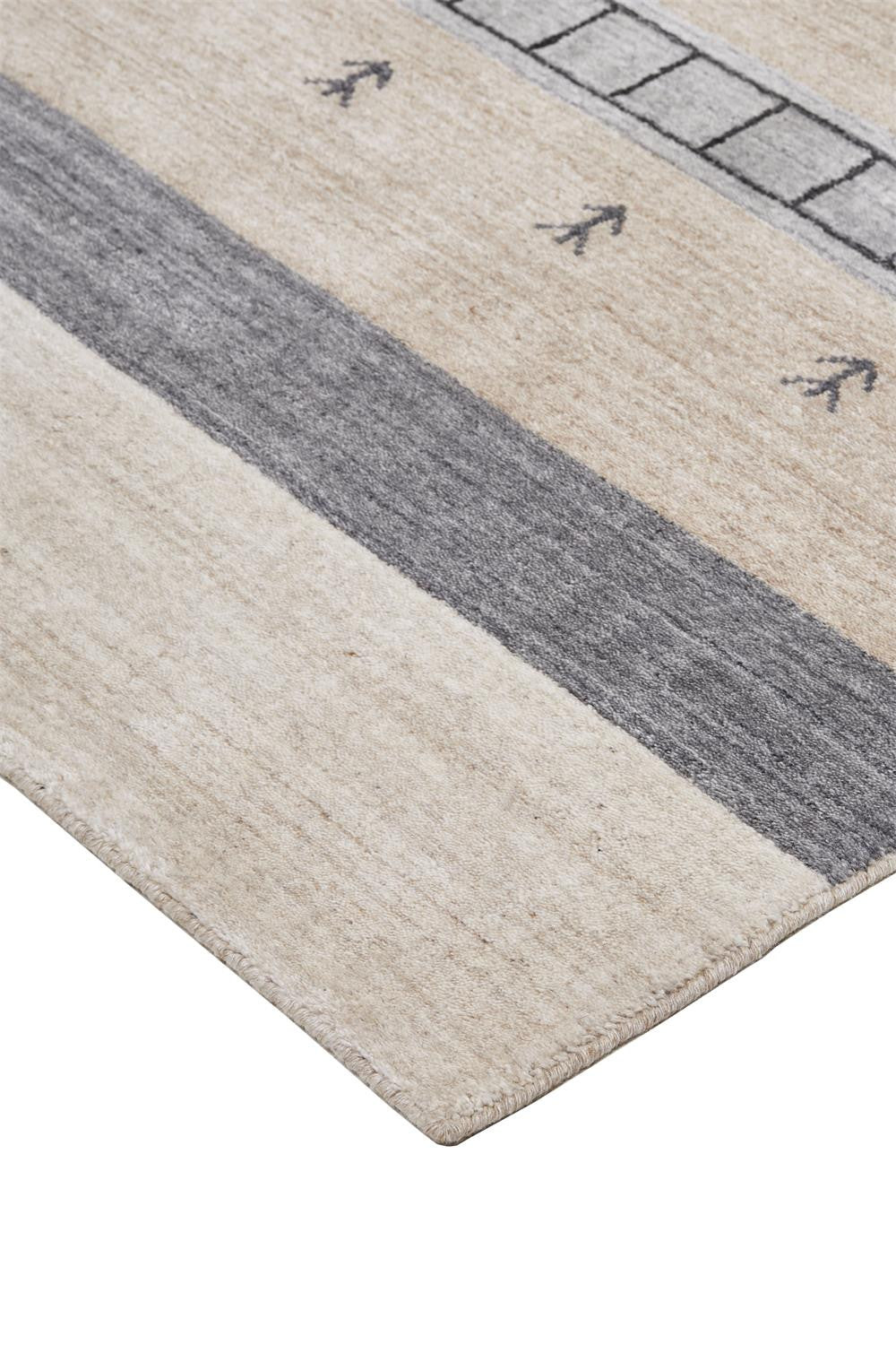 Exquisite Hand - Knotted Wool Area Rug with Elegant Gray and Ivory Striped Design, Offering Stain - Resistant Warmth for Your Home