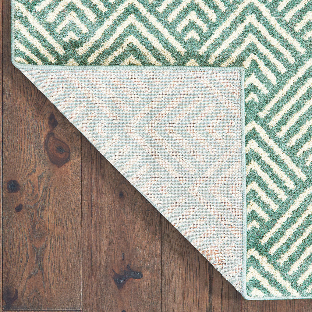 Stain-Resistant Foam Geometric Blue & Ivory Runner Rug for Homes with Kids and Pets
