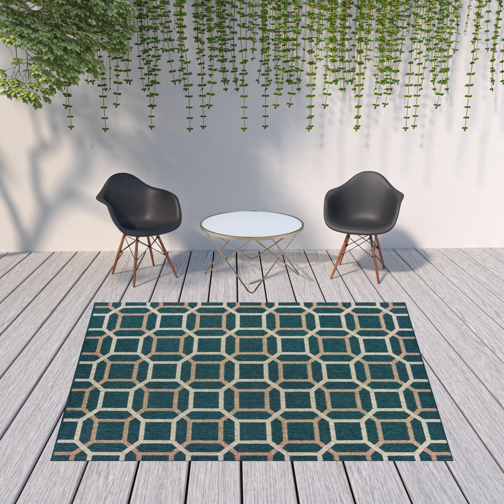 Stylish Stain-Resistant Polypropylene Outdoor and Indoor Area Rug with Blue and Gray Geometric Design for Versatile Spaces