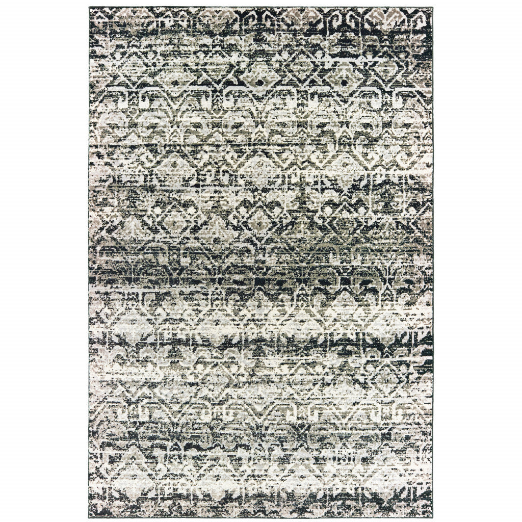 Stain-Resistant Grey and Ivory Geometric Power Loom Runner Rug for Kids and Pet Spaces