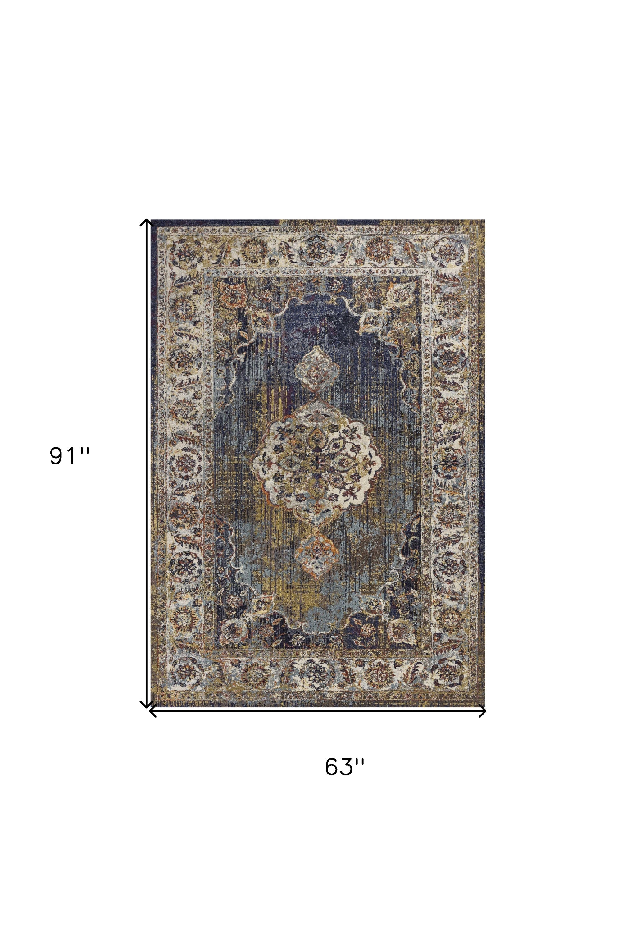 Navy Blue and Gold Ivory Floral Medallion Area Rug - An Elegant and Traditional Design Choice for Comfort and Style in Every Room's Decor