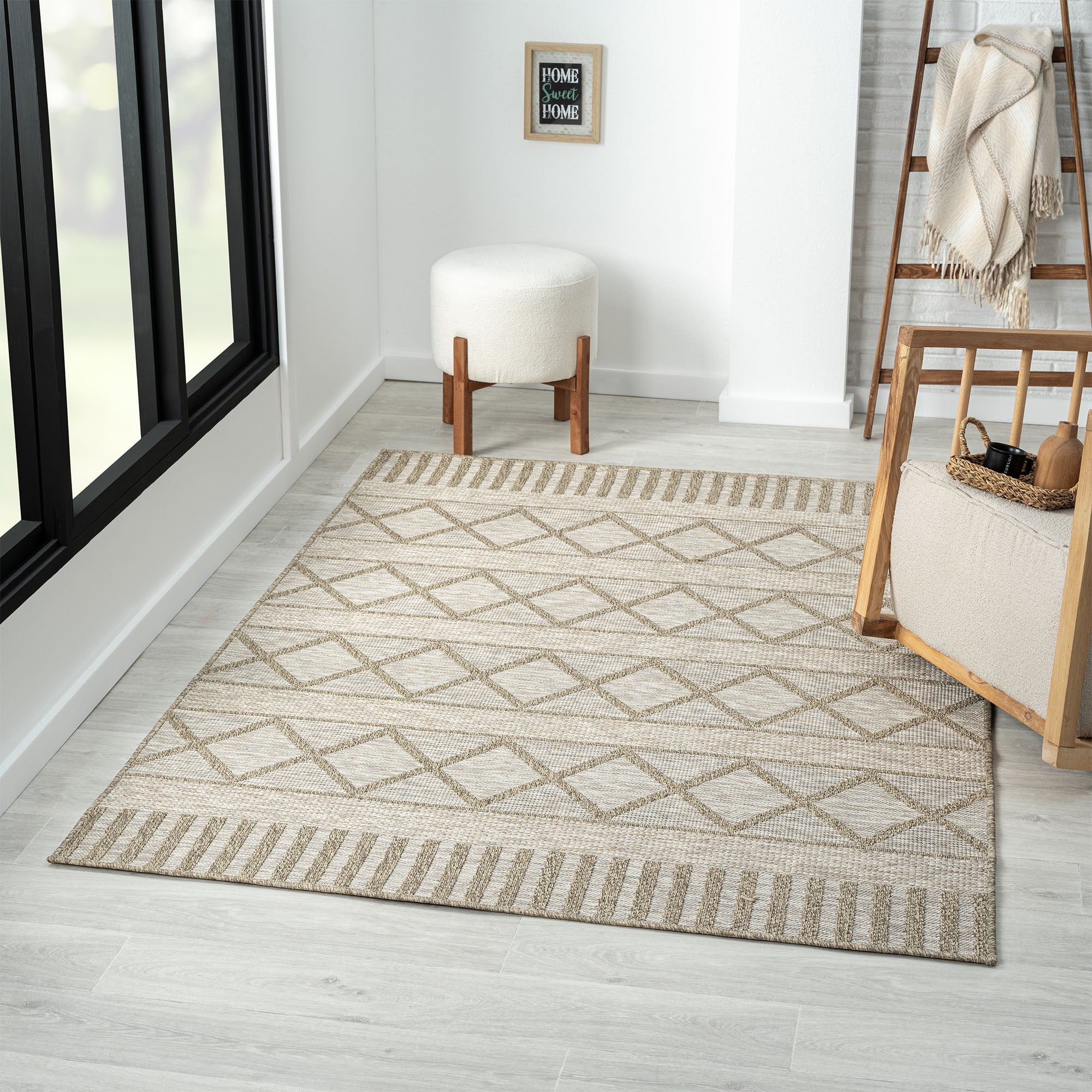Exquisite Gray Striped Handmade Polypropylene Indoor-Outdoor Area Rug for Elevating Your Living Space with Elegant Style and Comfort