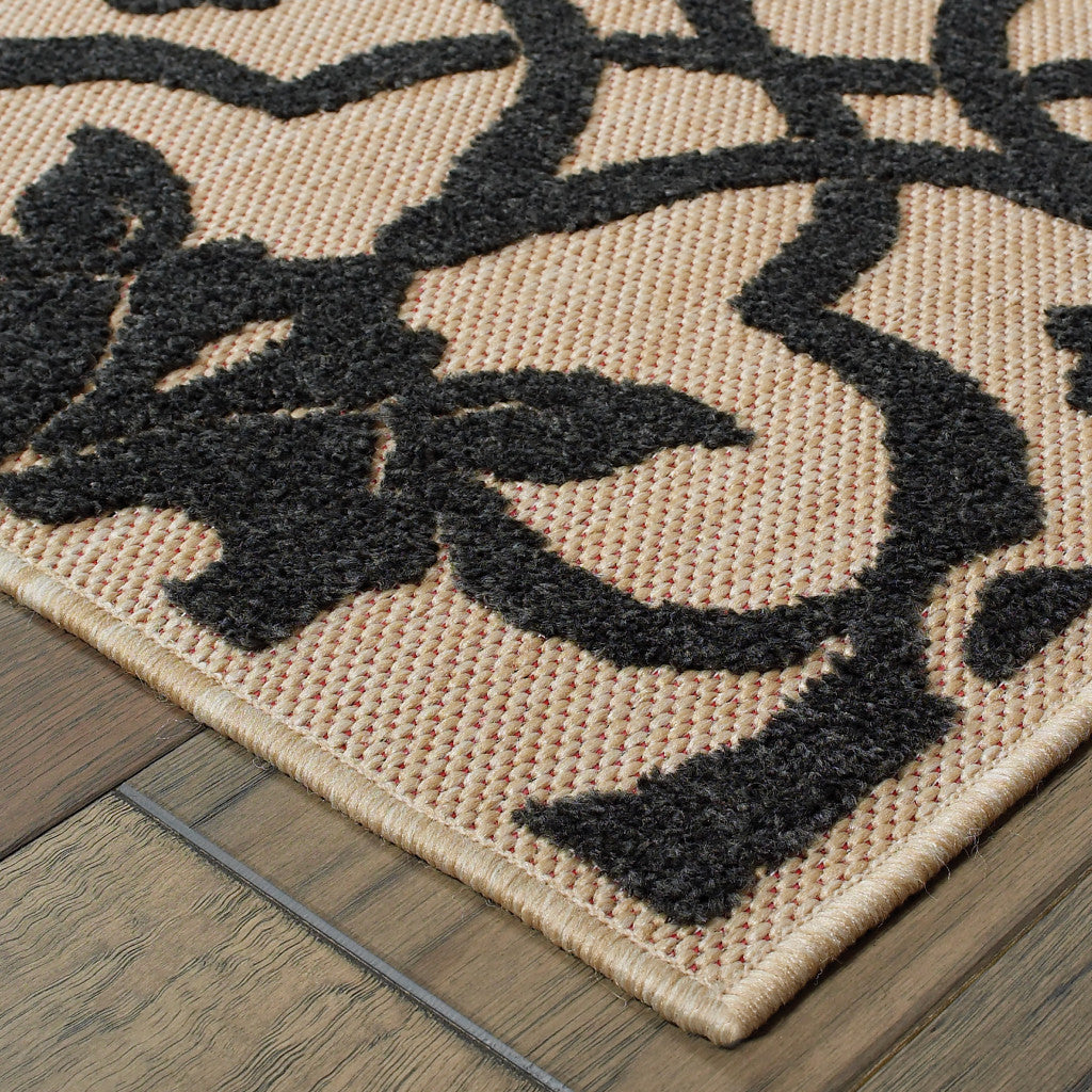 Stylish Stain-Resistant Beige and Black Medallion Outdoor Area Rug for Home Elegance