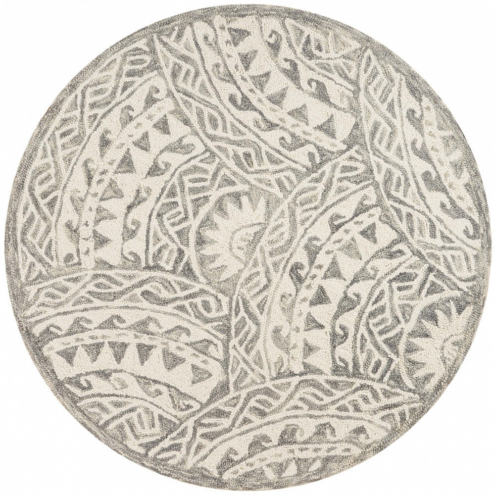 6-Foot Hand-Tufted Gray Round Area Rug with Modern Geometric Design for Comfort