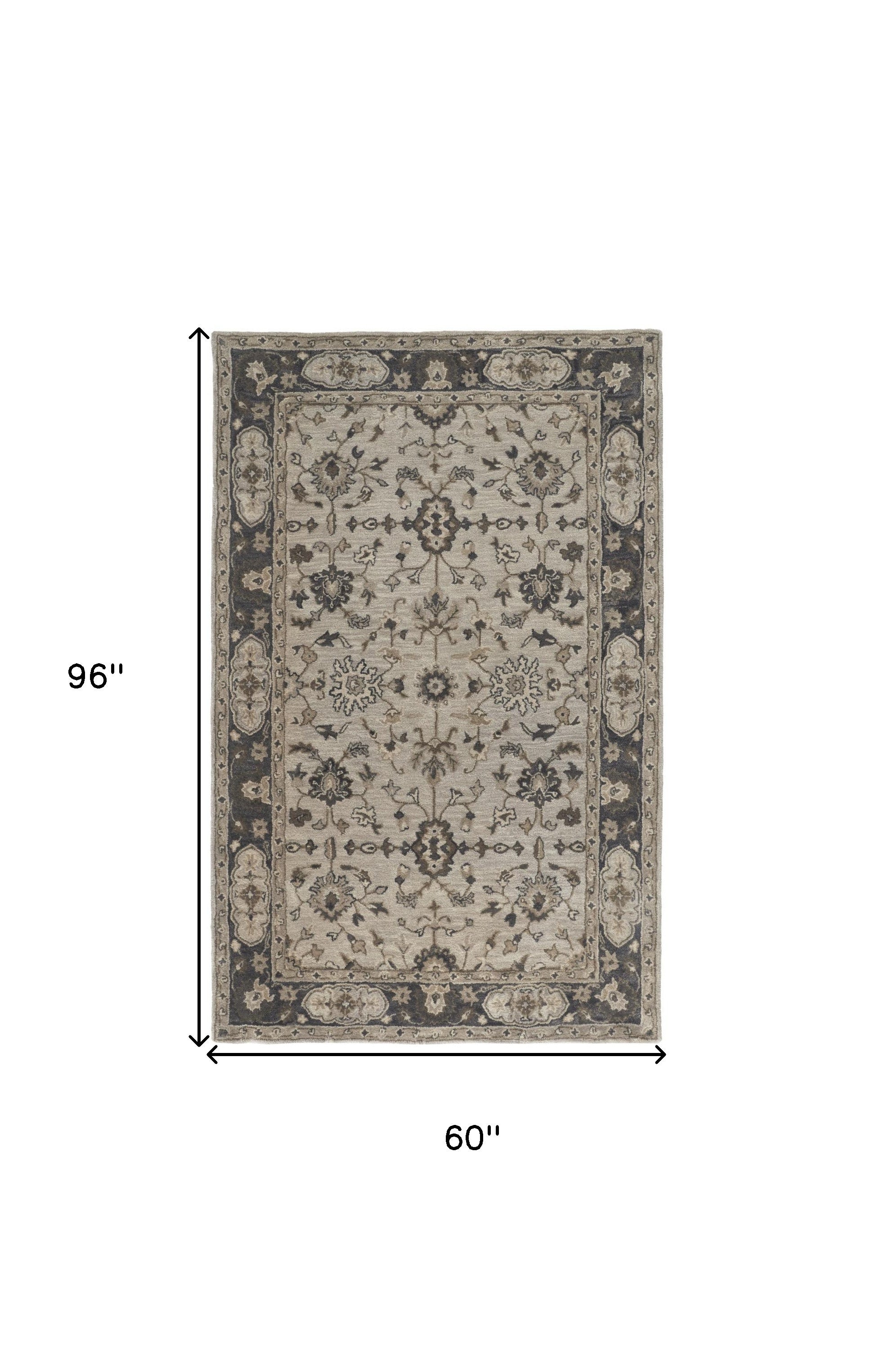 Exquisite Hand-Tufted Floral Wool Area Rug with Elegant Gray, Ivory, and Taupe Design for a Cozy and Stain-Resistant Living Space