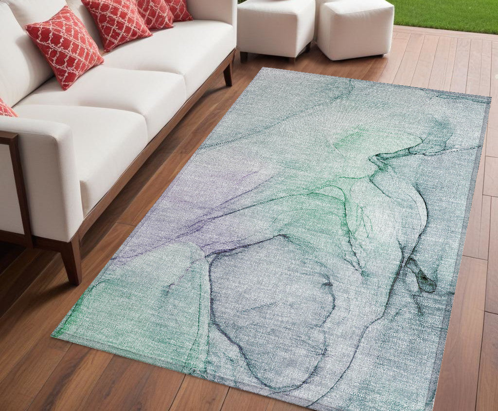 Modern Stain-Resistant Non-Skid Washable Gray & Purple Abstract Indoor-Outdoor Runner Rug