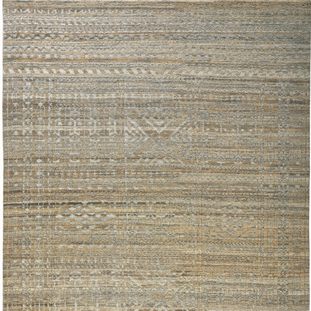 Unique Hand-Knotted Tan and Gold Geometric Area Rug for Home Decor