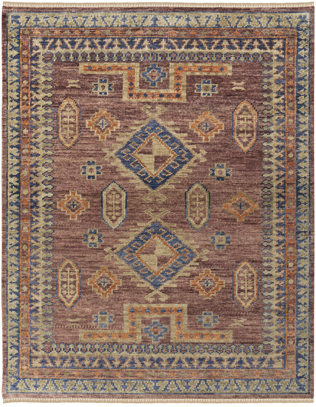 Stylish Hand-Knotted Wool Area Rug with Geometric Pattern, Stain-Resistant Tassel Ends