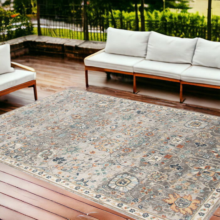 Stain-Resistant Blue & Orange Floral Outdoor/Indoor Area Rug for Comfort