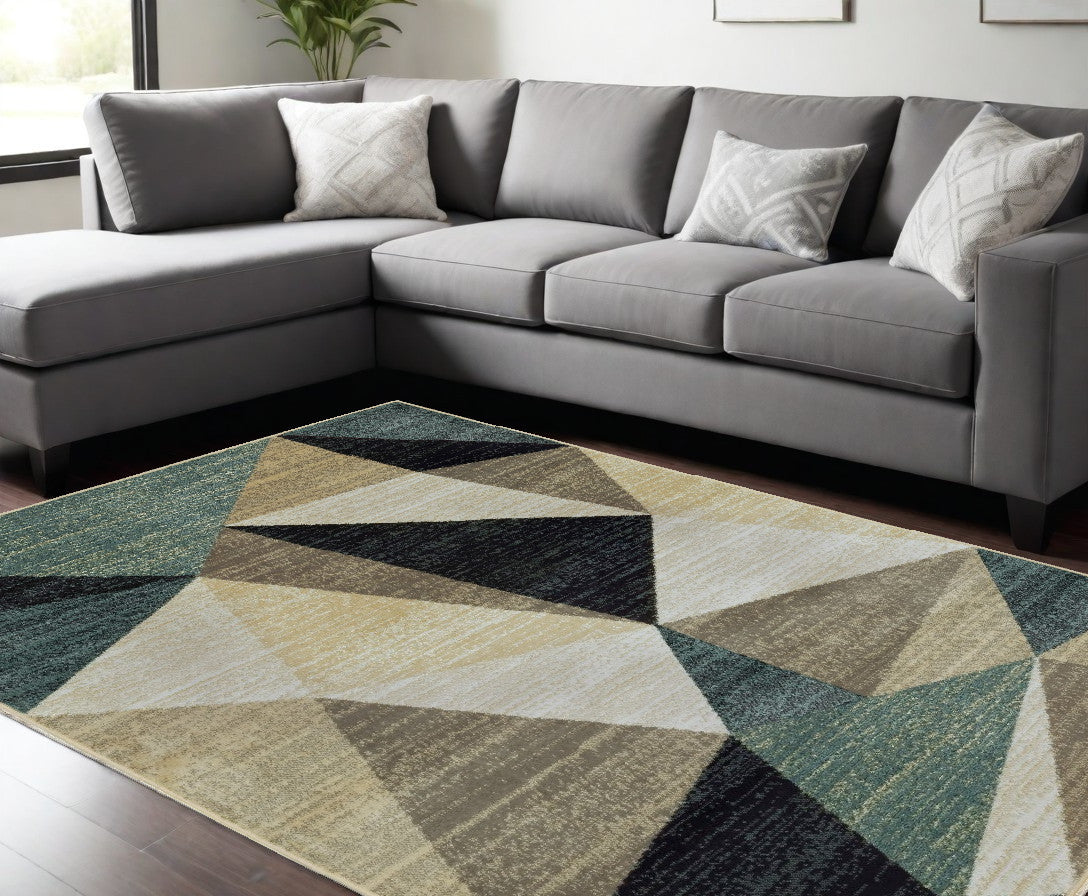 Exquisite Prismatic Geometrics Indoor Decorative Area Rug with Stunning Fossil Gray and Teal Blue Patterns for Fashionably Chic Living Spaces