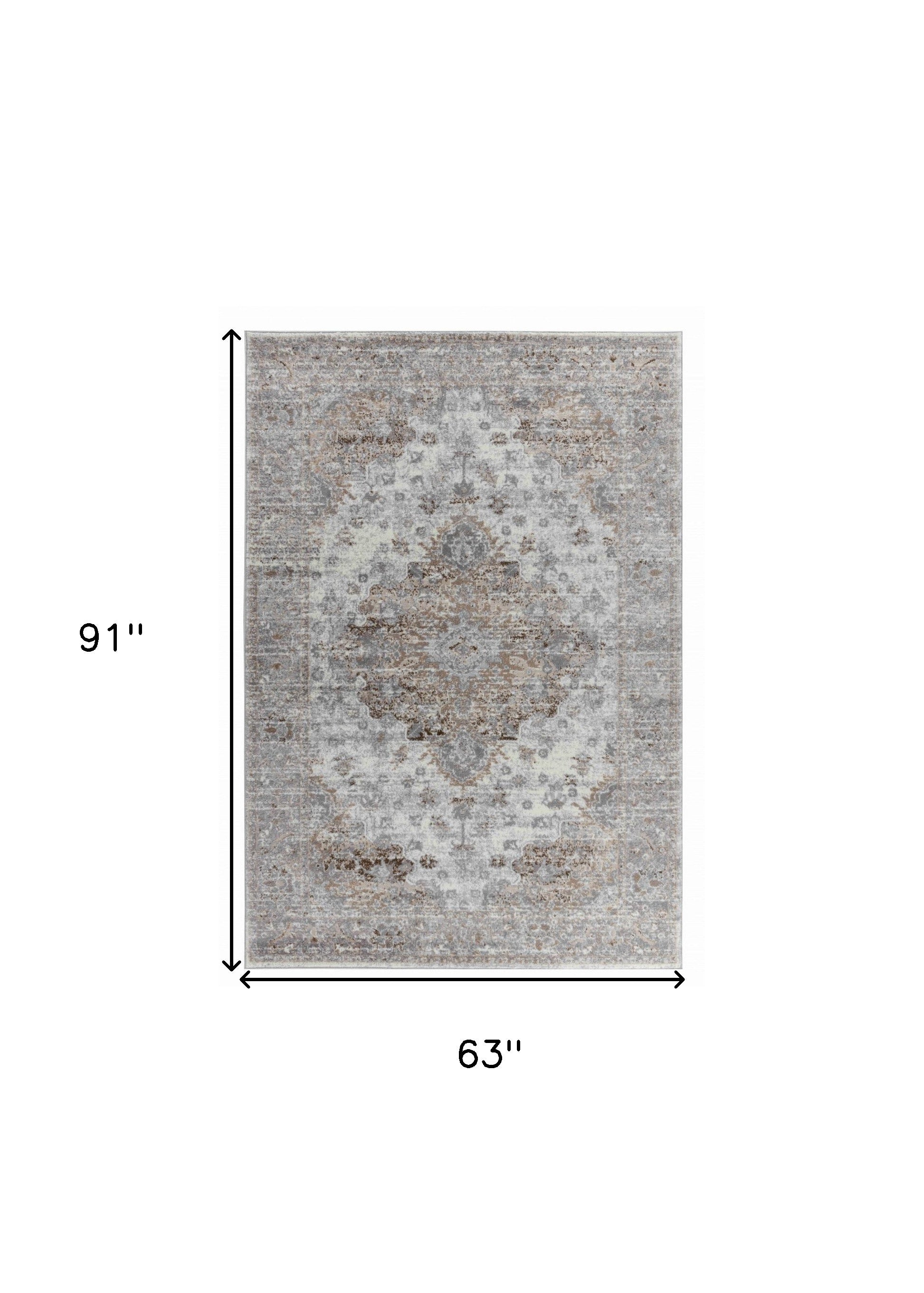 Turkish-Made 5' x 8' Brown Elegant Oriental Area Rug for Cozy Home Decor