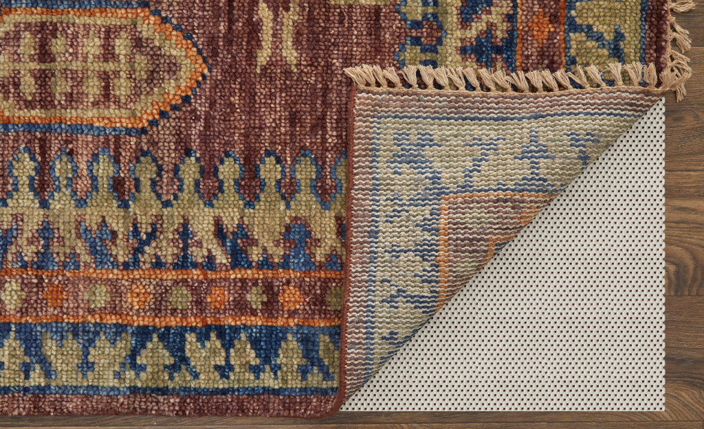 Stylish Hand-Knotted Wool Area Rug with Geometric Pattern, Stain-Resistant Tassel Ends