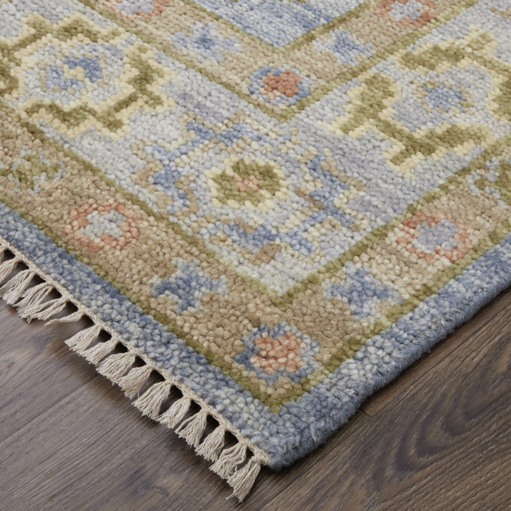 Artisan Hand Knotted Geometric Wool Area Rug with Fringed Tassels – Stylish and Stain-Resistant Home Decor