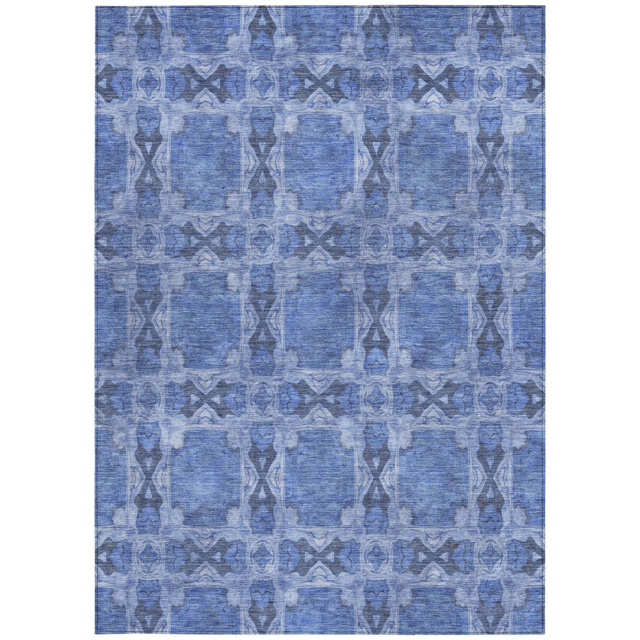 Stain-Resistant, Non-Skid Washable Teal Floral Medallion Round Runner Rug for Indoors & Outdoors