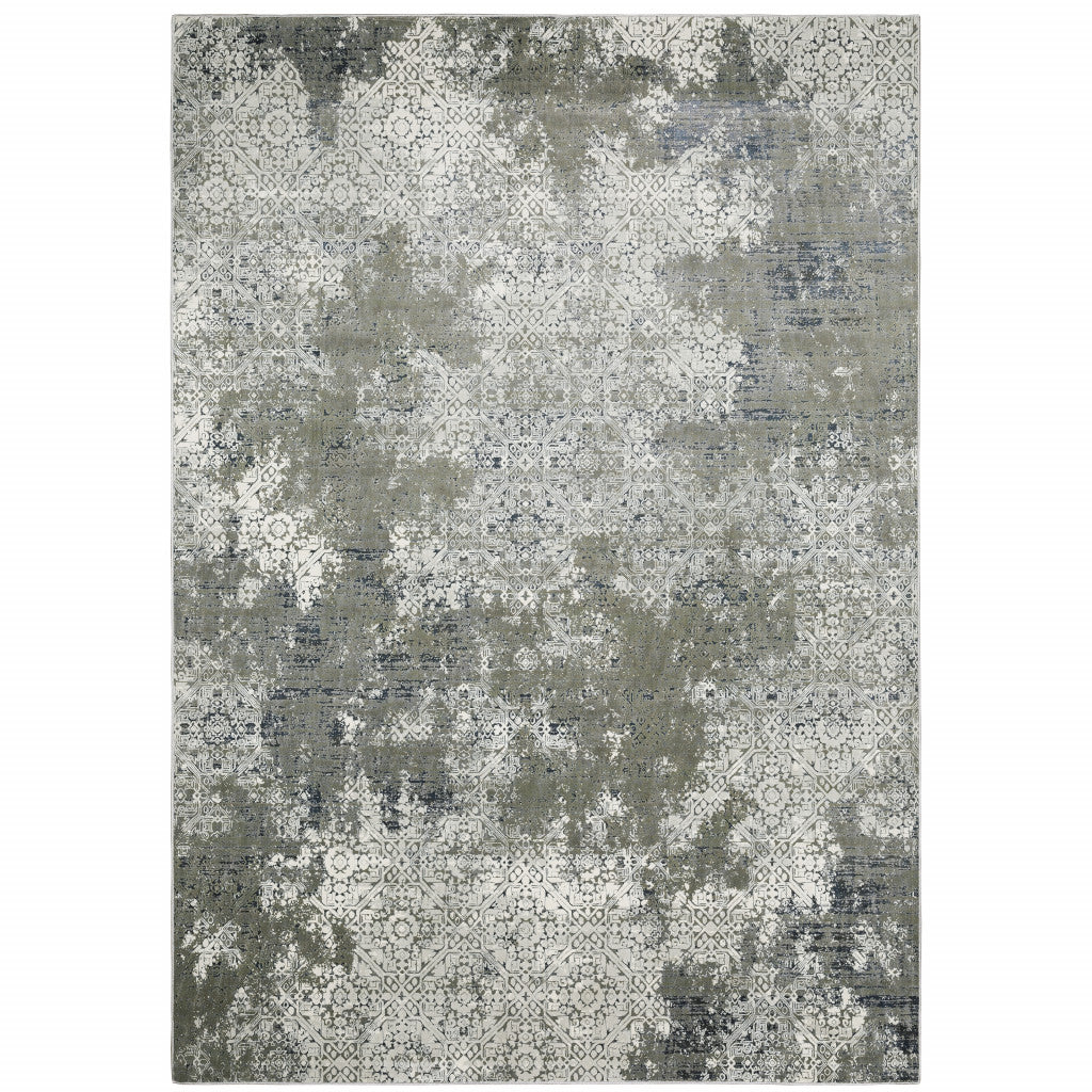 Stain-Resistant, Stylish Ivory, Grey, Blue, and Taupe Abstract Power Loom Runner Rug Ideal for Family Spaces