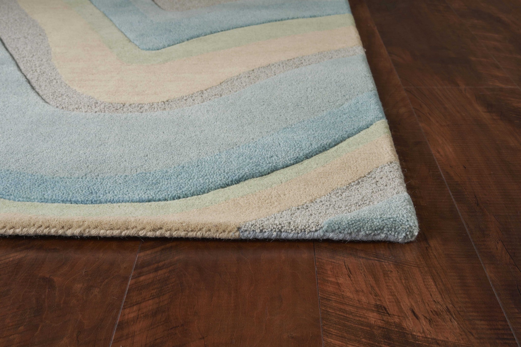 Exquisite Handmade Wool Area Rug for Cozy Living Spaces - Presenting Modern Elegance in Ocean Blue and Tan Shades