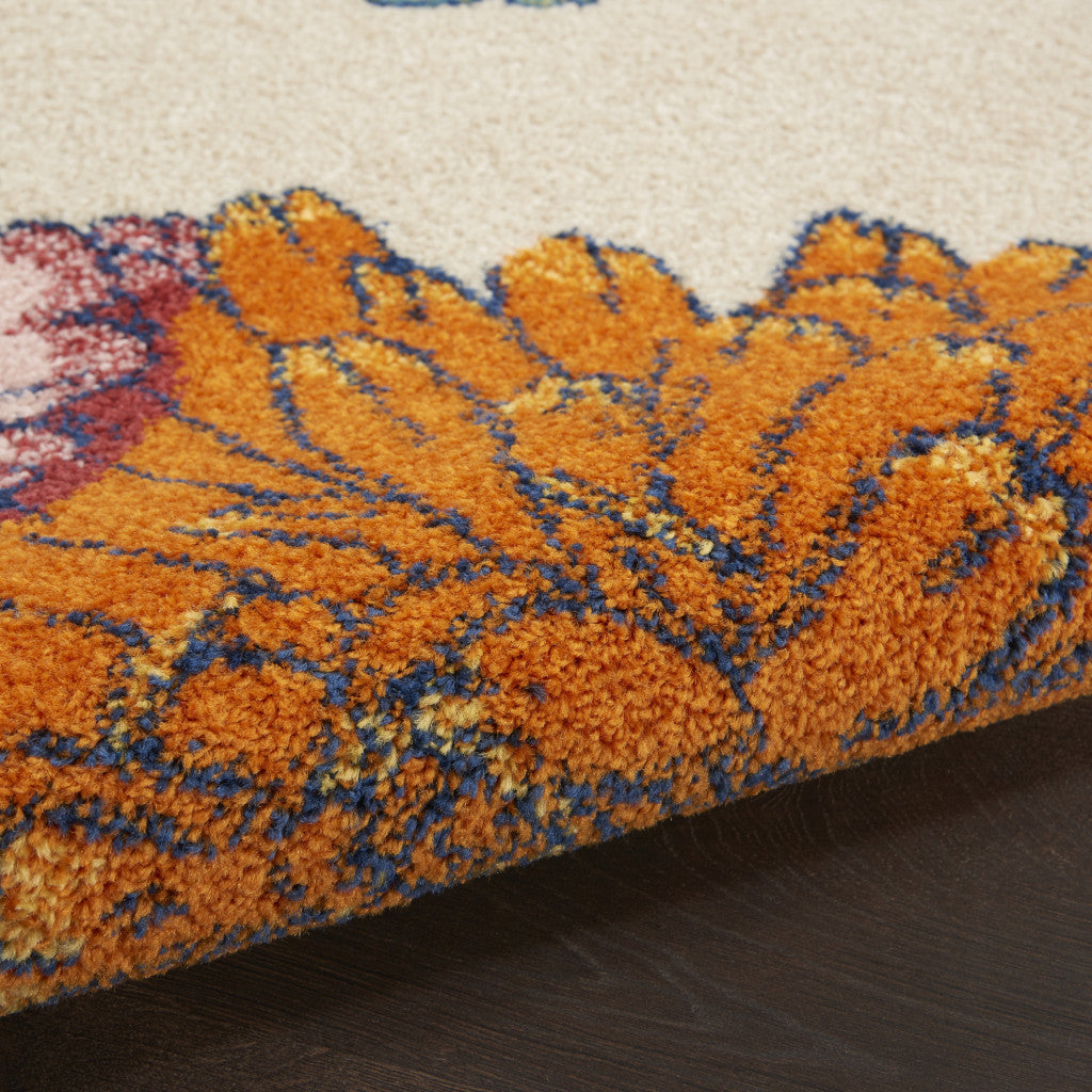 9' x 12' Cream Floral Power Loom Area Rug - Ideal for Cozy Home Decor