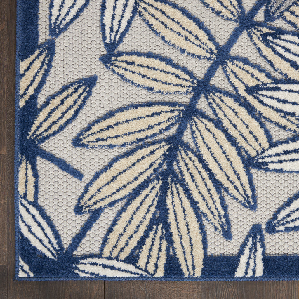 Stylish Ivory & Blue Floral Outdoor/Indoor Area Rug, 63 x 89