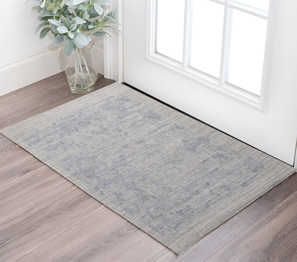 Exquisite Hand-Woven Viscose Area Rug with Distinctive Blue and Gray Abstract Pattern to Beautify Your Living Space