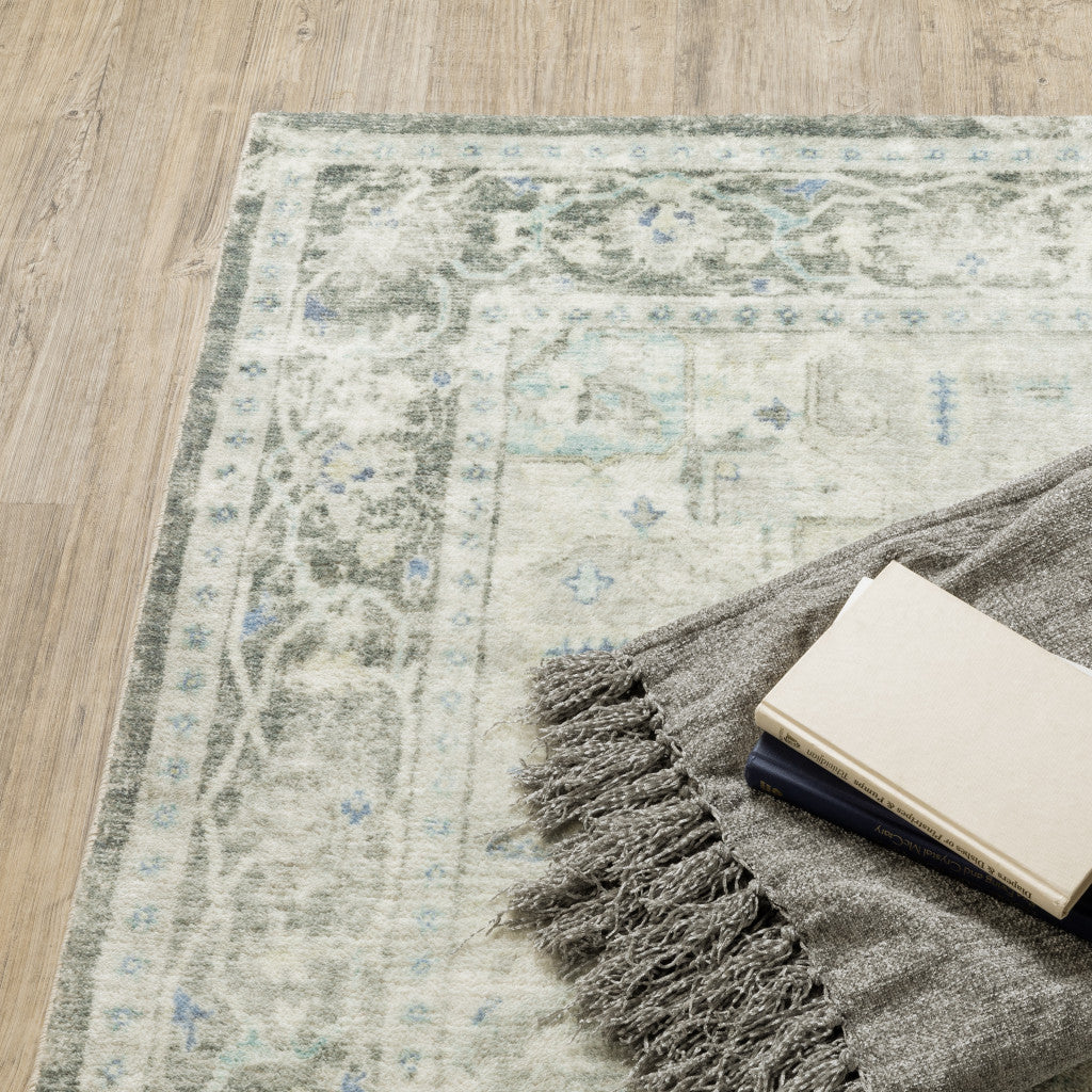 Stain-Resistant Luxury Gray, Ivory, and Icy Blue Oriental Power Loom Area Runner Rug - Perfect for Family Homes with Kids and Pets
