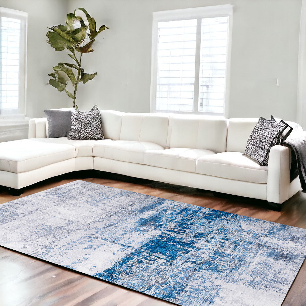 Stylish Washable and Non - Skid Gray and Blue Abstract Printed Polyester Area Rug for Home Decor
