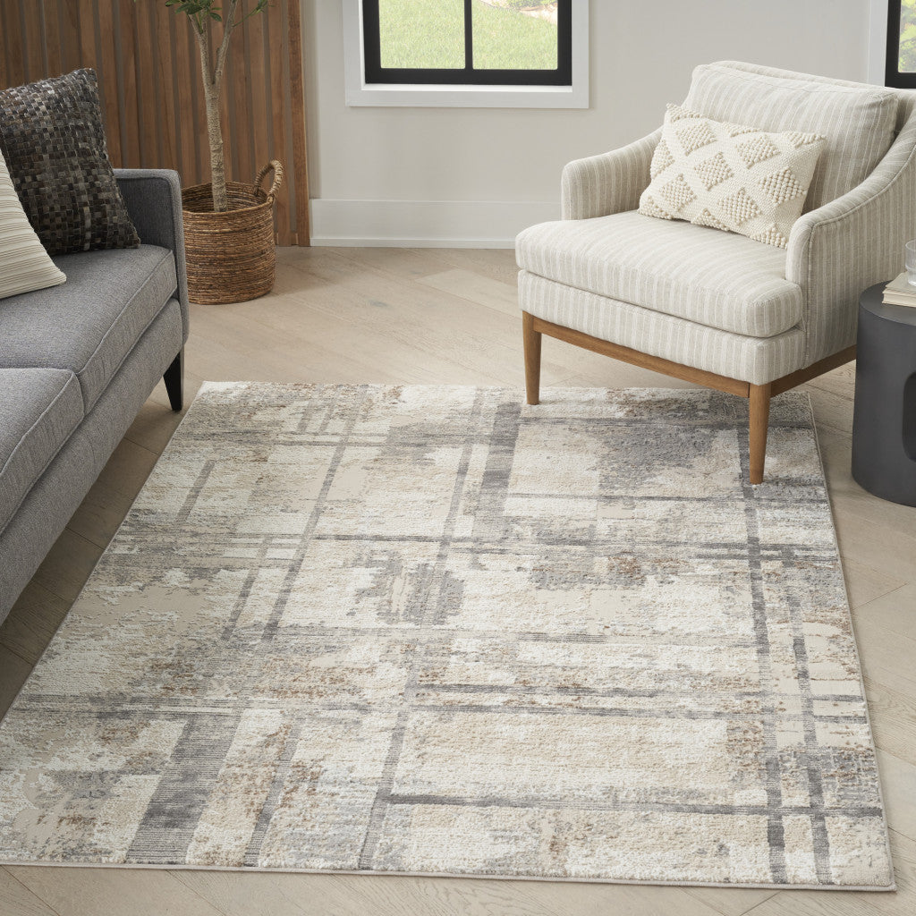 6' x 9' Ivory, Black & Gray Stain-Resistant Durable Modern Abstract Non-Skid Area Rug