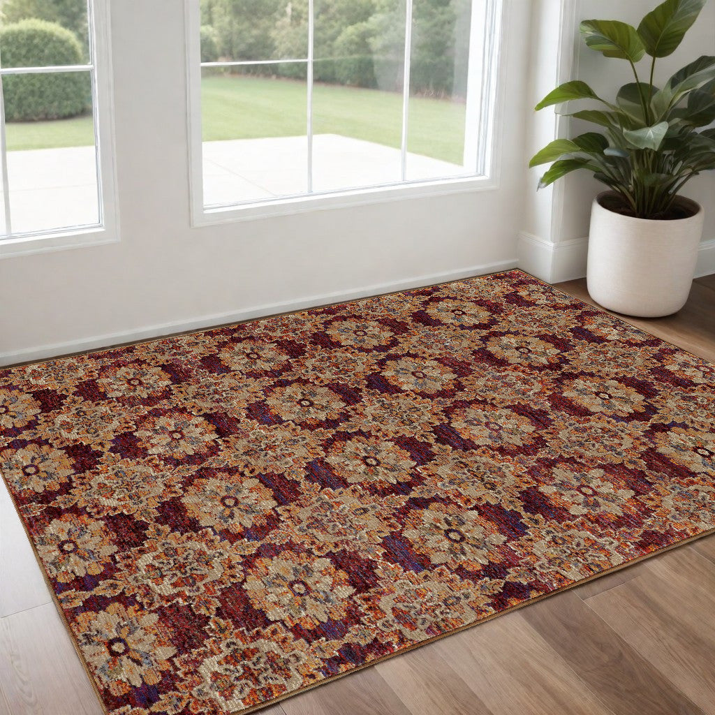 Exquisite Oriental Power Loom Area Rug - Opulent Red and Gold Pattern, Stain-Resistant, Ideal for Home Decor