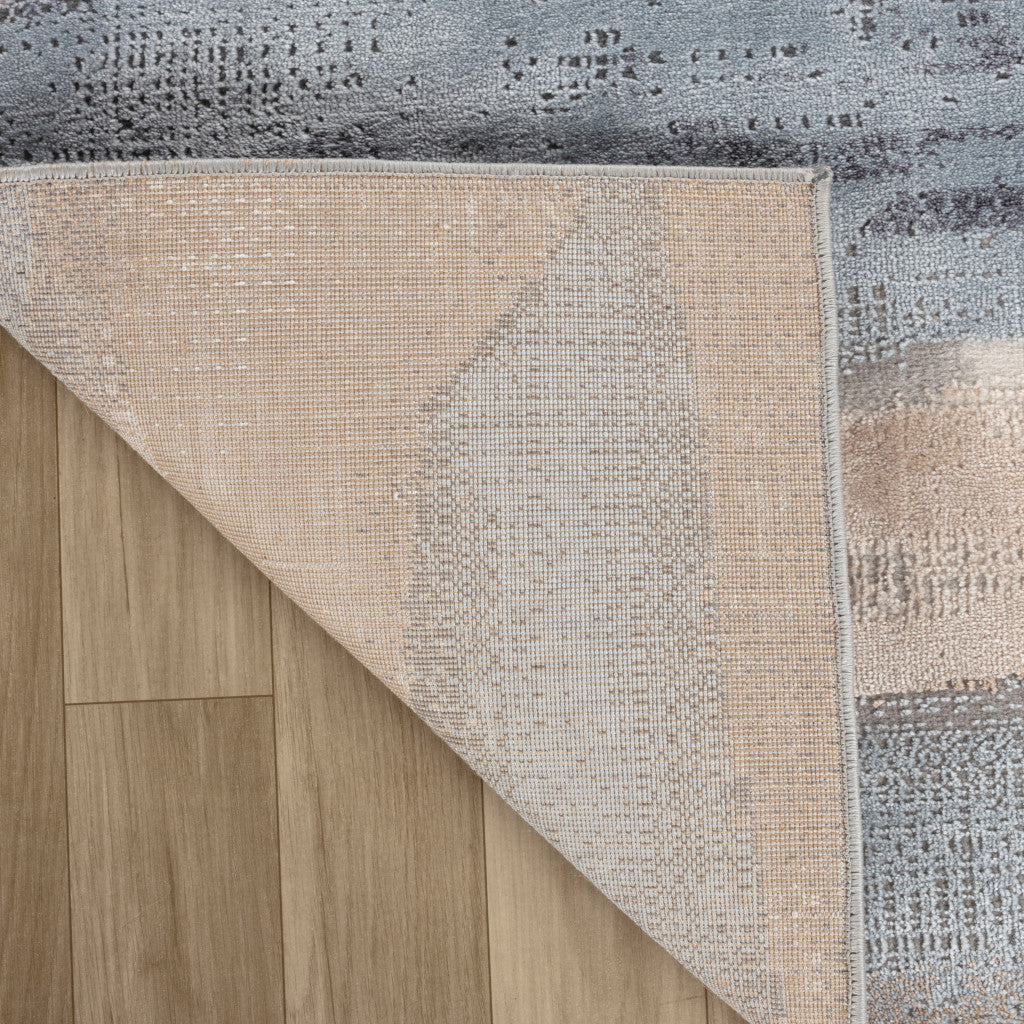 Stain-Resistant 5' x 8' Blue & Beige Abstract Distressed Elegant Area Rug