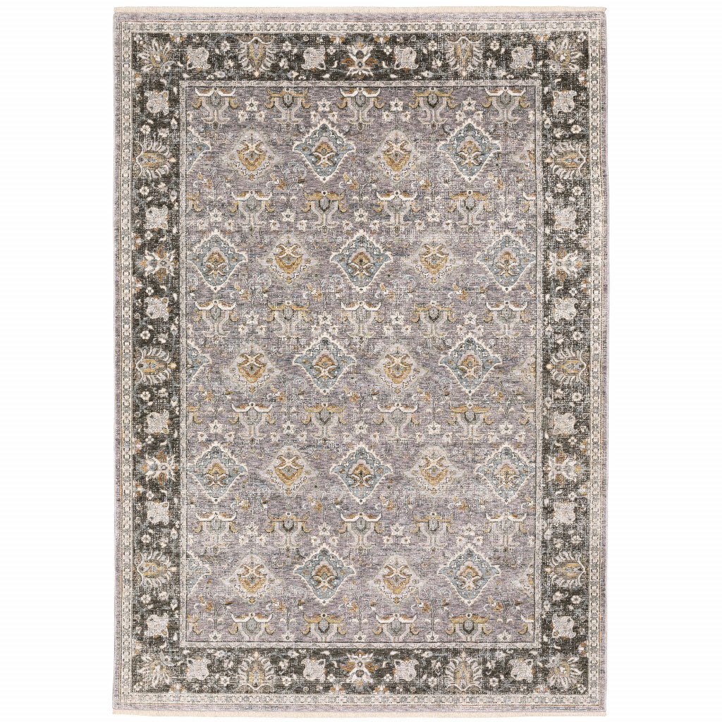 Stain-Resistant Grey and Blue Oriental-Style Power Loom Area Runner Rug with Stylish Fringe for Your Home Decor