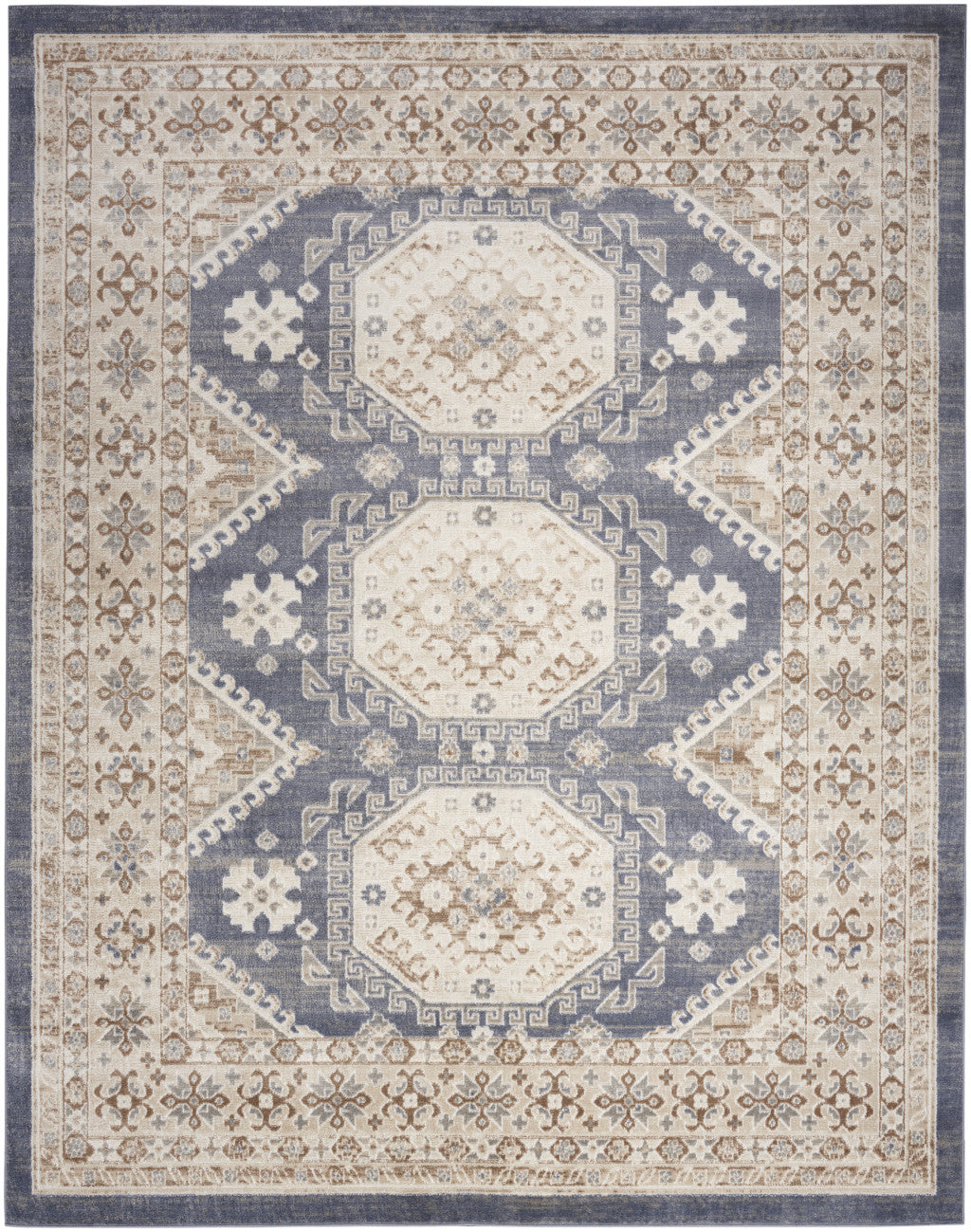 Stylish 5' x 7' Blue Geometric Distressed Rectangle Area Rug for Modern Homes