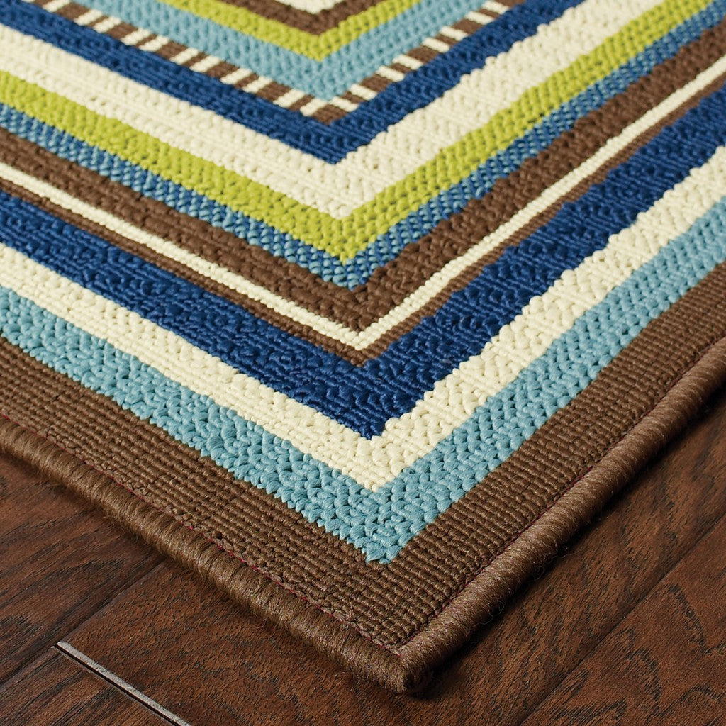 Stylish and Sophisticated Striped Ivory and Blue Indoor-Outdoor Area Rug for Elevating Your Living Space