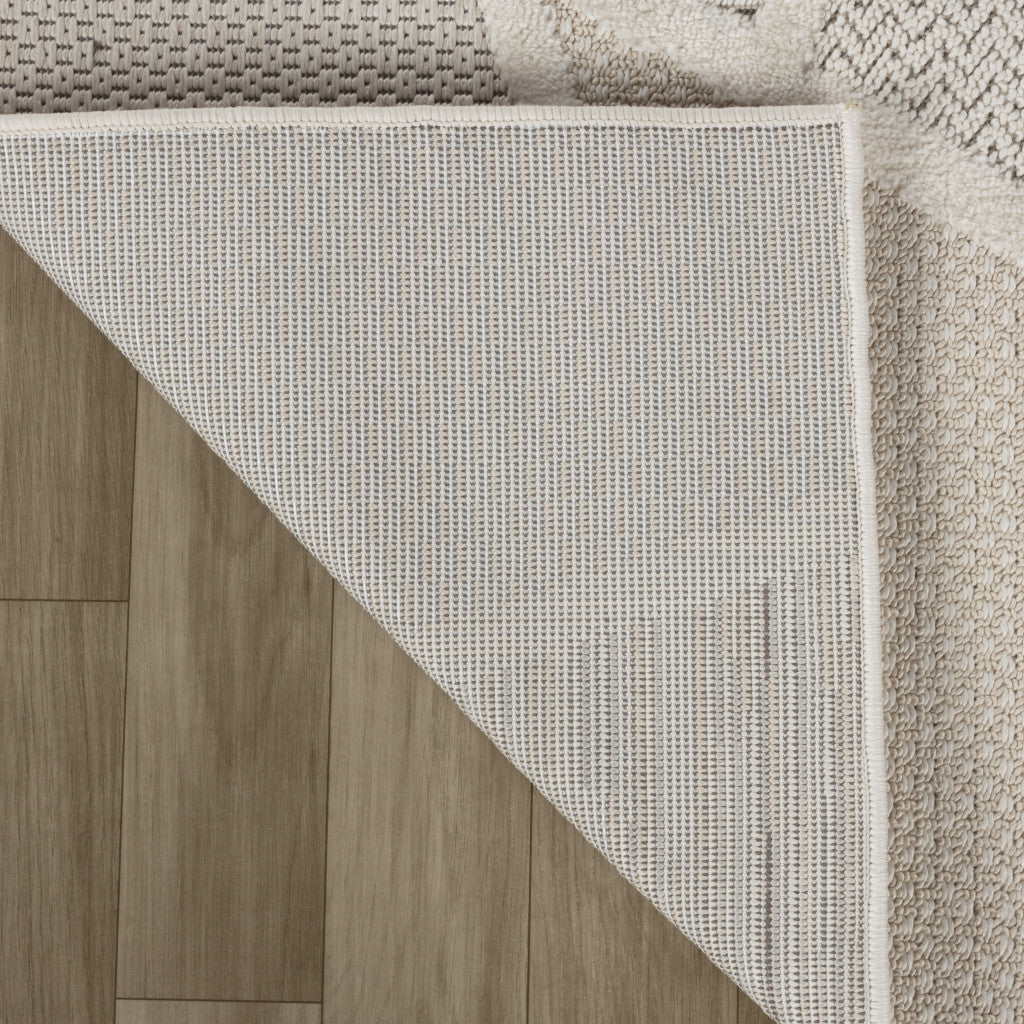Durable and Stain-Resistant 7' x 10' Cream & Beige Geometric Distressed Area Rug