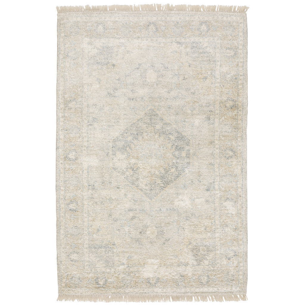 Stain-Resistant Handmade Beige and Grey Oriental-Style Area Rug with Decorative Fringe for Elegant and Stylish Living Spaces