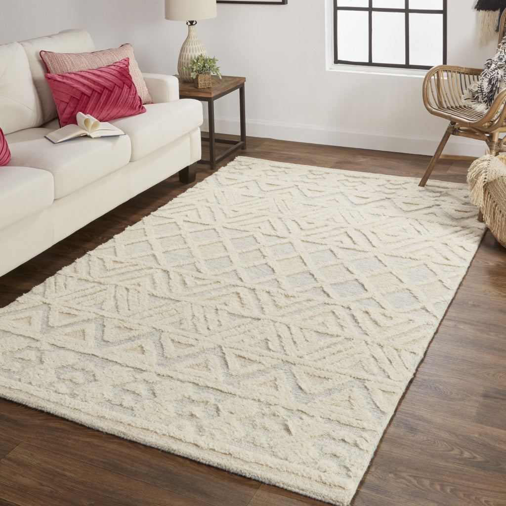 Ivory, Blue & Tan Handmade Geometric Stain-Resistant Area Rug for Stylish Interiors