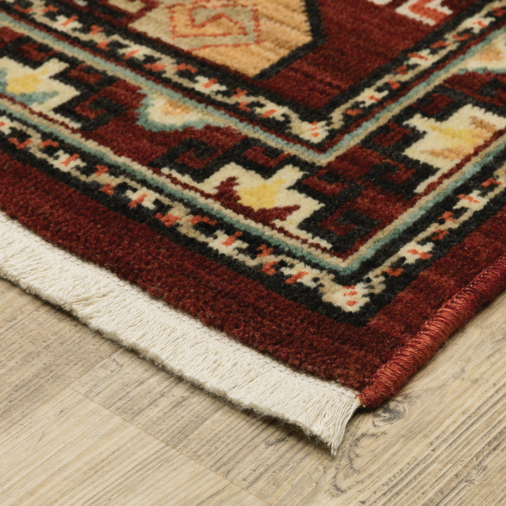 Elegant Red, Blue, Brown Stain-Resistant Oriental Fringed Area Rug for Home Decor