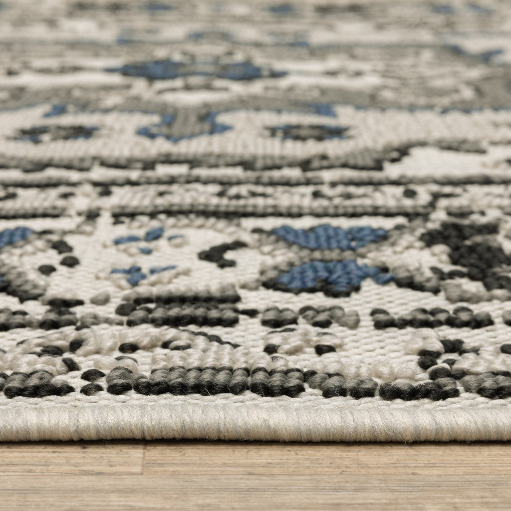 Exquisite Stain-Resistant Blue and Beige Oriental Area Rug for Indoor/Outdoor Home Use